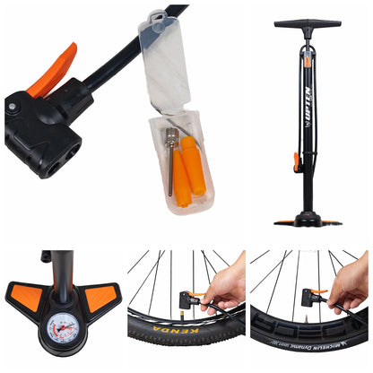 Upten Bicycle Floor Air Pump with Gauge 160 Psi Stand Foot Bike Pumps